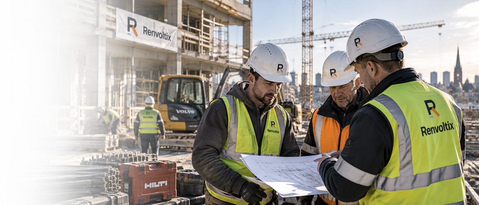 Renvoltixi spetsialistid arutavad objektil jooniseid